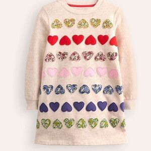 Mini Boden Sweatshirt Appliqué Dress - Oatmeal Marl Heart 4-5Y
